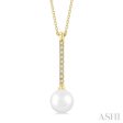 1 10 ctw Petite 7X7 MM Cultured Pearl and Round Cut Diamond Fashion Pendant With Chain in 10K Yellow Gold Supply