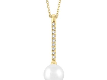 1 10 ctw Petite 7X7 MM Cultured Pearl and Round Cut Diamond Fashion Pendant With Chain in 10K Yellow Gold Supply