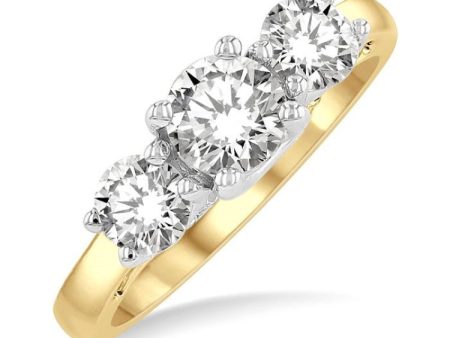 1 1 2 Ctw Round Cut Diamond Three-Stone Ring in 14K Yellow and White Gold Online