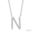 1 20 Ctw Initial  N  Round Cut Diamond Pendant With Chain in 14K White Gold Hot on Sale