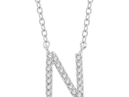 1 20 Ctw Initial  N  Round Cut Diamond Pendant With Chain in 14K White Gold Hot on Sale