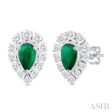 1 3 ctw Pear Cut 5x3 MM Emerald and Round Cut Diamond Precious Stud Earring in 14K White Gold Online now