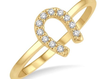 1 10 Ctw Horseshoe Charm Round Cut Diamond Petite Fashion Ring in 14K Yellow Gold For Cheap