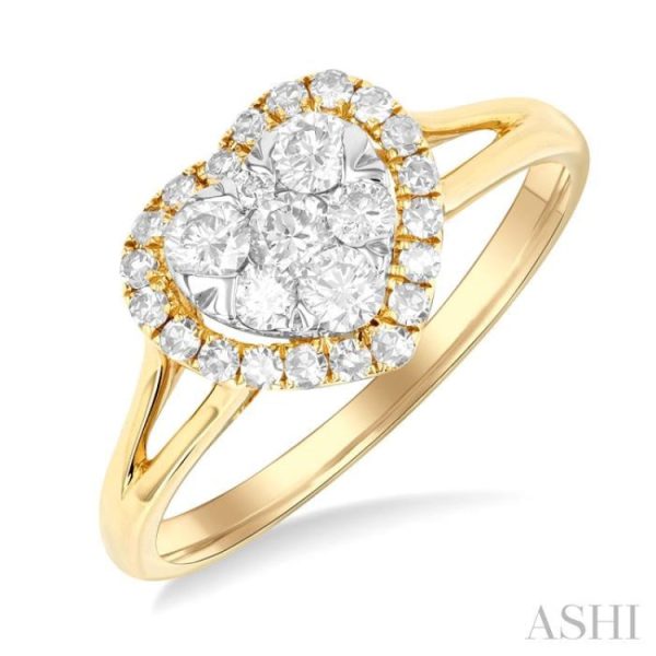 1 2 ctw Heart Shape Lovebright Round Cut Diamond Engagement Ring in 14K Yellow & White gold on Sale