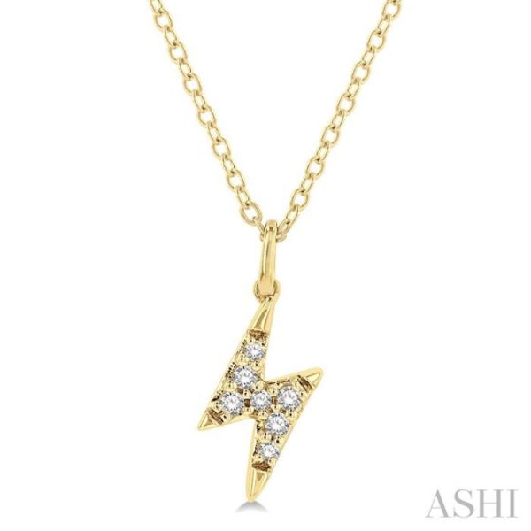 1 10 Ctw Lightning Bolt Round Cut Diamond Petite Fashion Pendant With Chain in 14K Yellow Gold For Discount