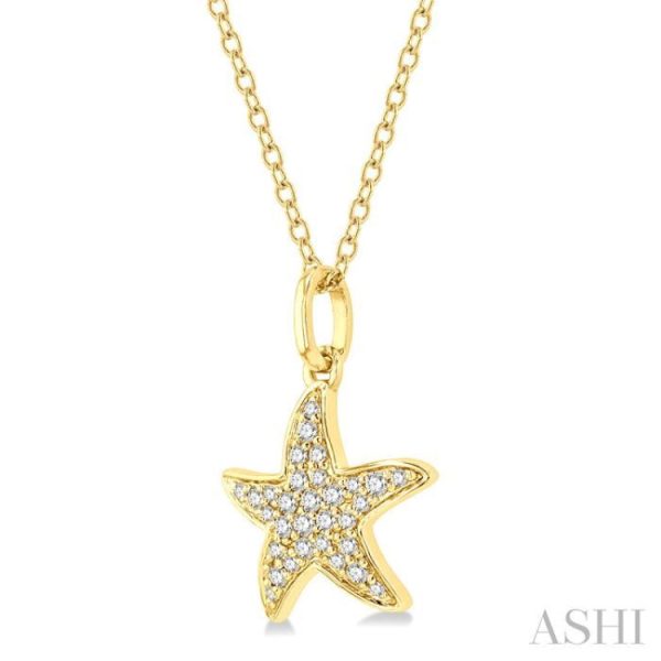 1 10 Ctw Starfish Petite Round Cut Diamond Fashion Pendant With Chain in 10K Yellow Gold Hot on Sale