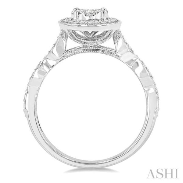 1 2 ctw Oval Mount Criss Cross Shank Lovebright Round Cut Diamond Engagement Ring in 14K White Gold Sale