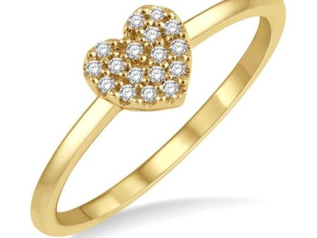 1 10 Ctw Heart Charm Round Cut Diamond Petite Fashion Ring in 14K Yellow Gold For Discount