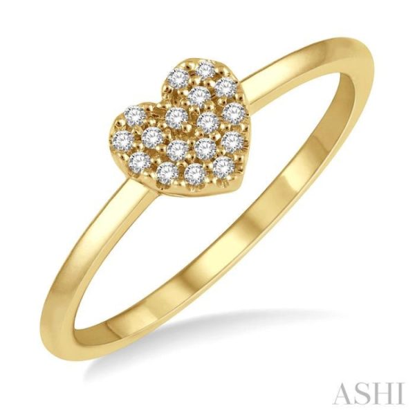 1 10 Ctw Heart Charm Round Cut Diamond Petite Fashion Ring in 14K Yellow Gold For Discount