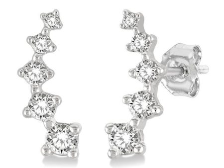 1 10 Ctw Round Cut Diamond Petite Fashion Climbers in 14K White Gold Online Sale