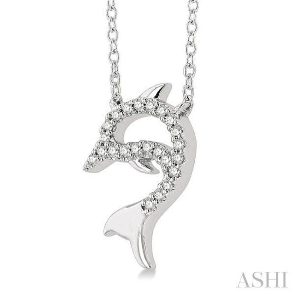 1 20 ctw Petite Sealife Dolphin Round Cut Diamond Fashion Pendant With Chain in 10K White Gold on Sale