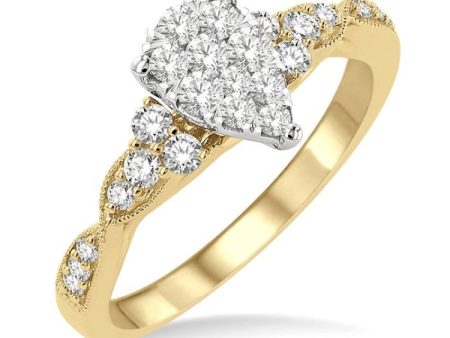 1 2 ctw Pear Shape Center Crisscross Carved Shank Lovebright Round Cut Diamond Engagement Ring in 14K Yellow and White gold Online