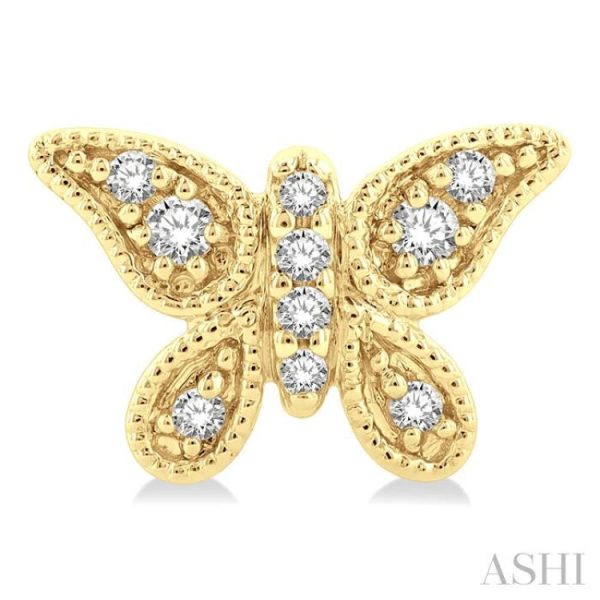 1 10 ctw Petite Milgrain Butterfly Round Cut Diamond Fashion Stud Earring in 10K Yellow Gold Online now