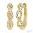 1 10 Ctw Split & Twisted Rope and Round Cut Diamond Huggie Earrings in 14K Yellow Gold on Sale