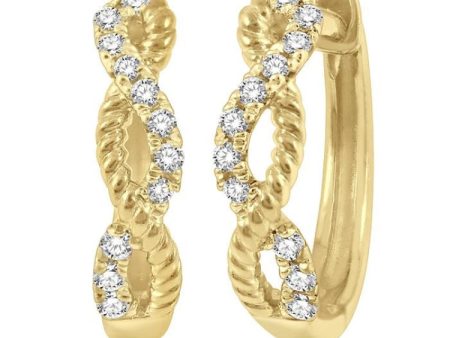 1 10 Ctw Split & Twisted Rope and Round Cut Diamond Huggie Earrings in 14K Yellow Gold on Sale