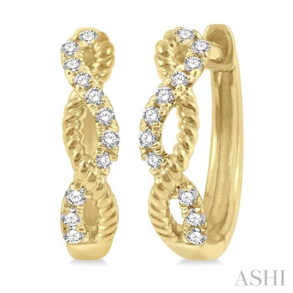 1 10 Ctw Split & Twisted Rope and Round Cut Diamond Huggie Earrings in 14K Yellow Gold on Sale