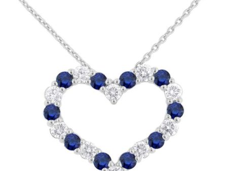 1 2 ctw Open Heart 2.3 MM Round Cut Sapphire and Round Cut Diamond Precious  Fashion Pendant With Chain in 14K White Gold For Discount