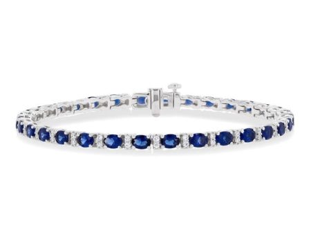 1 3 ctw Oval Cut 4X3 MM Sapphire and Round Cut Diamond Precious Bracelet in 14K White Gold Discount