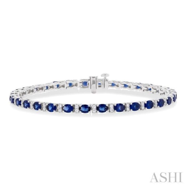 1 3 ctw Oval Cut 4X3 MM Sapphire and Round Cut Diamond Precious Bracelet in 14K White Gold Discount