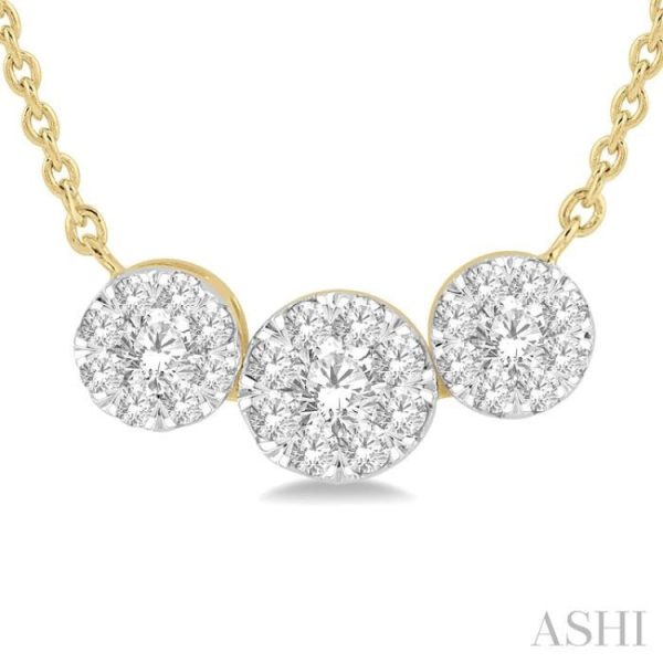 1 3 Ctw 3-Stone Lovebright Round Cut Diamond Necklace in 14K Yellow and White Gold Fashion