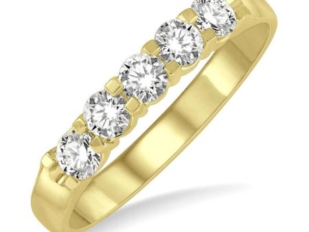 1 2 ctw 5 Stone Round Cut Diamond Wedding Band in 14K Yellow Gold Fashion