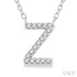 1 20 Ctw Initial  Z  Round Cut Diamond Pendant With Chain in 14K White Gold on Sale