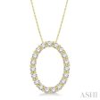 1 2 Ctw Oval Shape Window Round Cut Diamond Pendant With Chain in 14K Yellow Gold Cheap