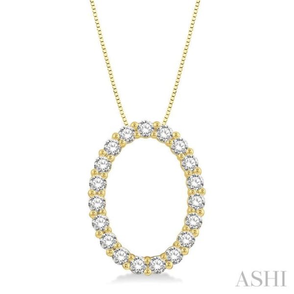 1 2 Ctw Oval Shape Window Round Cut Diamond Pendant With Chain in 14K Yellow Gold Cheap