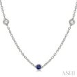 1 2 ctw Round Cut Diamond and 2.85MM Sapphire Precious Station Necklace in 14K White Gold on Sale