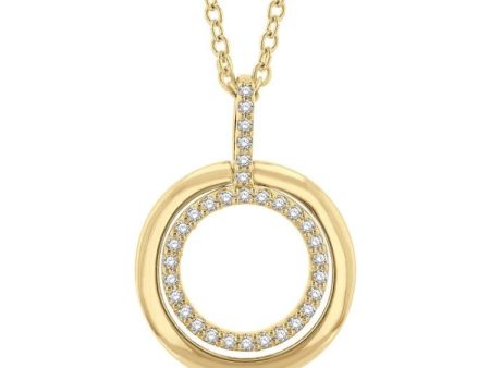 1 10 ctw Petite Twin Circle Round Cut Diamond Fashion Pendant With Chain in 10K Yellow Gold For Discount