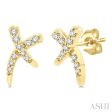 1 10 Ctw X-Shape Petite Round Cut Diamond Fashion Stud Earring in 10K Yellow Gold For Cheap