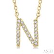 1 20 Ctw Initial  N  Round Cut Diamond Pendant With Chain in 14K Yellow Gold Online Sale