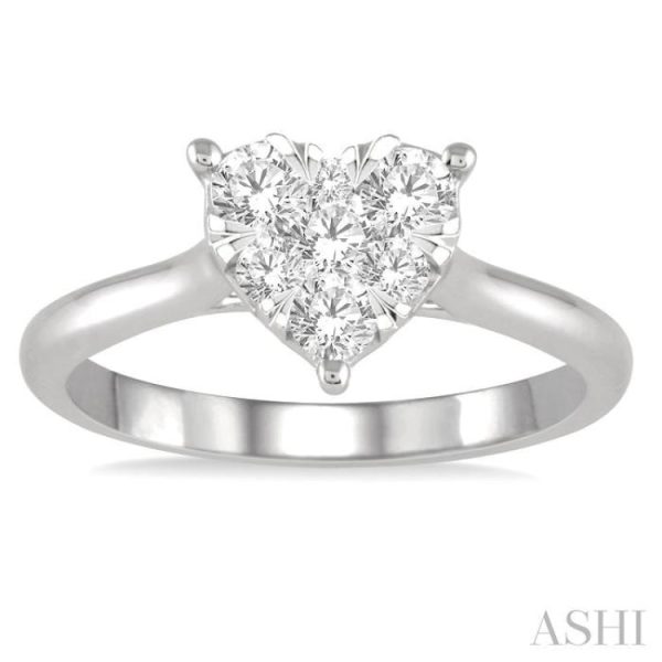 1 2 Ctw Round Cut Diamond Heart Shape Lovebright Ring in 14K White Gold Sale