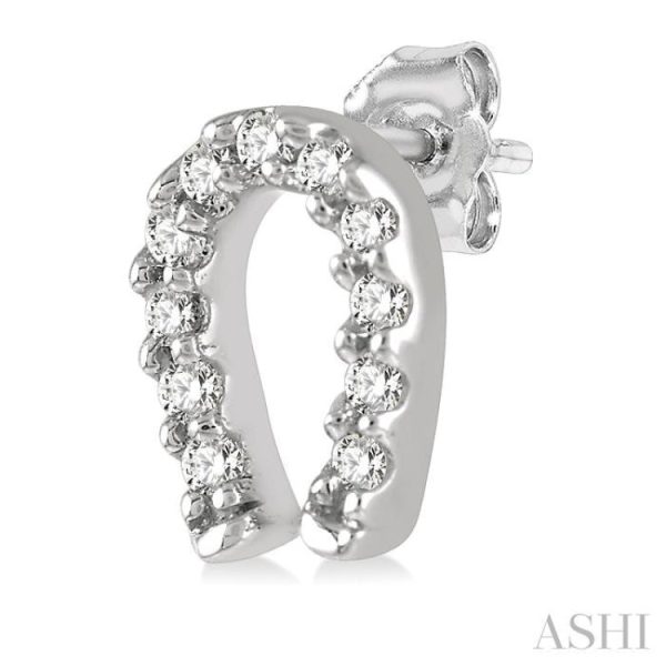 1 10 Ctw Horseshoe Charm Round Cut Diamond Petite Earring in 10K White Gold For Discount