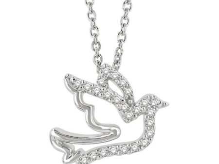 1 10 ctw Petite Dove Round Cut Diamond Fashion Pendant With Chain in 10K White Gold Discount