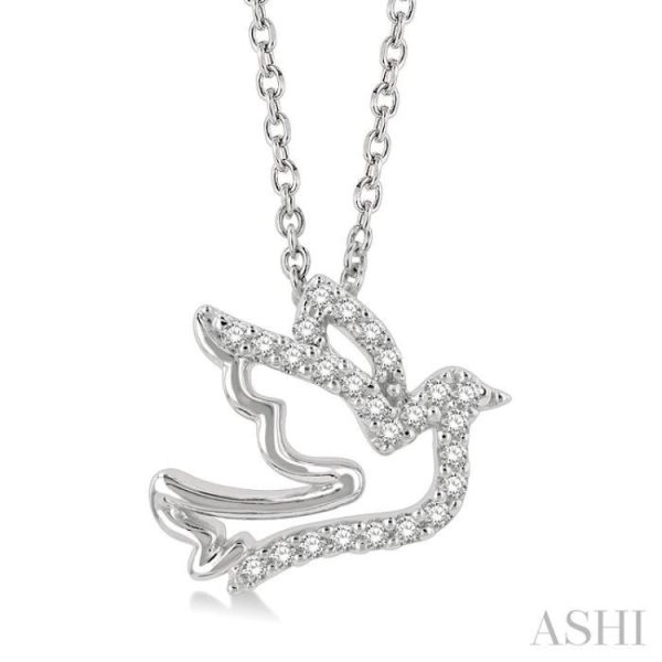 1 10 ctw Petite Dove Round Cut Diamond Fashion Pendant With Chain in 10K White Gold Discount