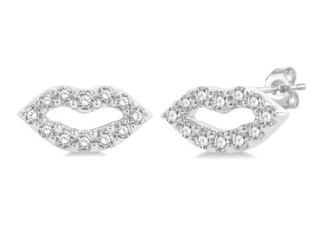 1 10 ctw Petite Lips Round Cut Diamond Fashion Stud Earring in 10K White Gold Discount