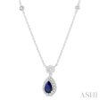 1 3 ctw Pear Cut 6X4MM Sapphire and Round Cut Diamond Lovebright Precious Necklace in 14K White Gold Discount