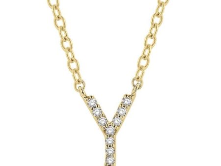 1 20 Ctw Initial  Y  Round Cut Diamond Pendant With Chain in 14K Yellow Gold Cheap