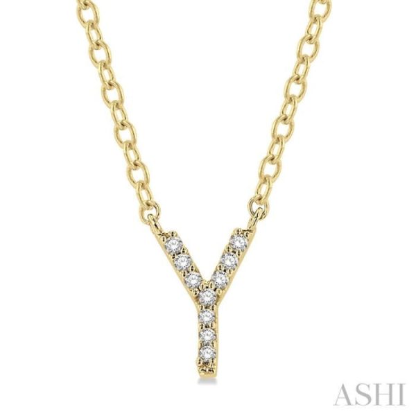 1 20 Ctw Initial  Y  Round Cut Diamond Pendant With Chain in 14K Yellow Gold Cheap