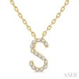 1 20 Ctw Initial  S  Round Cut Diamond Pendant With Chain in 14K Yellow Gold Cheap