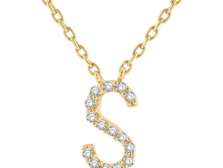 1 20 Ctw Initial  S  Round Cut Diamond Pendant With Chain in 14K Yellow Gold Cheap