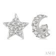 1 10 Ctw Star & Crescent Mix Round Cut Diamond Petite Fashion Earring in 10K White Gold Online Sale