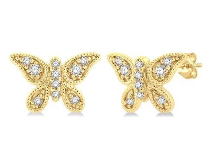 1 10 ctw Petite Milgrain Butterfly Round Cut Diamond Fashion Stud Earring in 10K Yellow Gold Online now