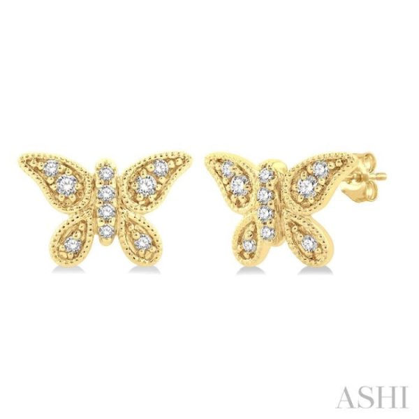 1 10 ctw Petite Milgrain Butterfly Round Cut Diamond Fashion Stud Earring in 10K Yellow Gold Online now