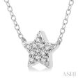 1 10 Ctw Star Round Cut Diamond Petite Fashion Pendant With Chain in 14K White Gold For Sale