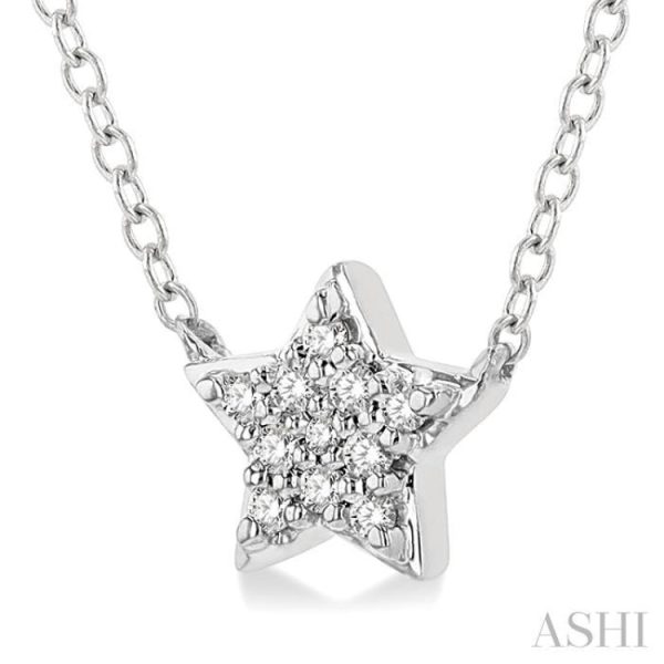 1 10 Ctw Star Round Cut Diamond Petite Fashion Pendant With Chain in 14K White Gold For Sale