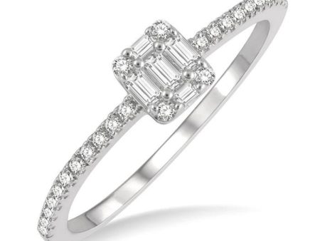 1 4 Ctw Cushion Shape Baguette and Round Cut Diamond Fashion Promise Ring in 14K White Gold Sale