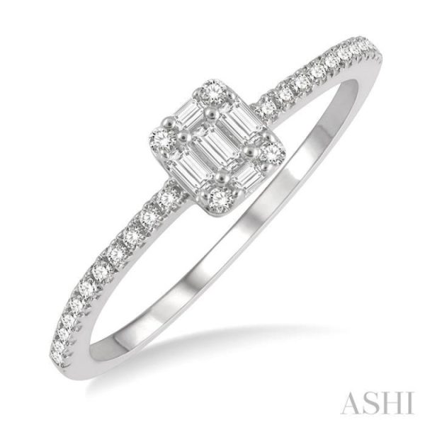 1 4 Ctw Cushion Shape Baguette and Round Cut Diamond Fashion Promise Ring in 14K White Gold Sale