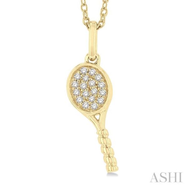 1 10 ctw Petite Tennis Racket Round Cut Diamond Fashion Pendant With Chain in 10K Yellow Gold For Discount